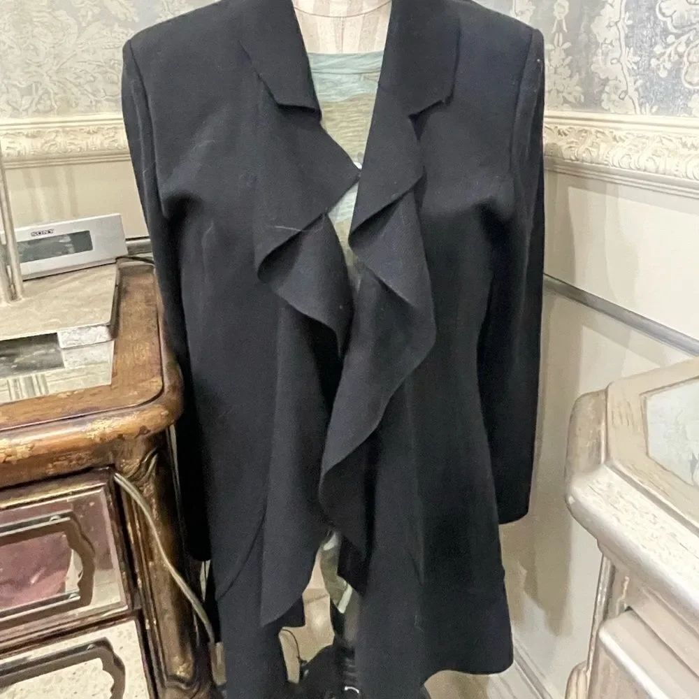 ST. JOHN Caviar Ruffled Cardigan